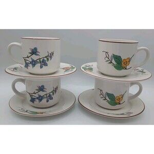 Woodhill By Citation Cups With Saucers Botanical Flowers Spring Summer Tea...